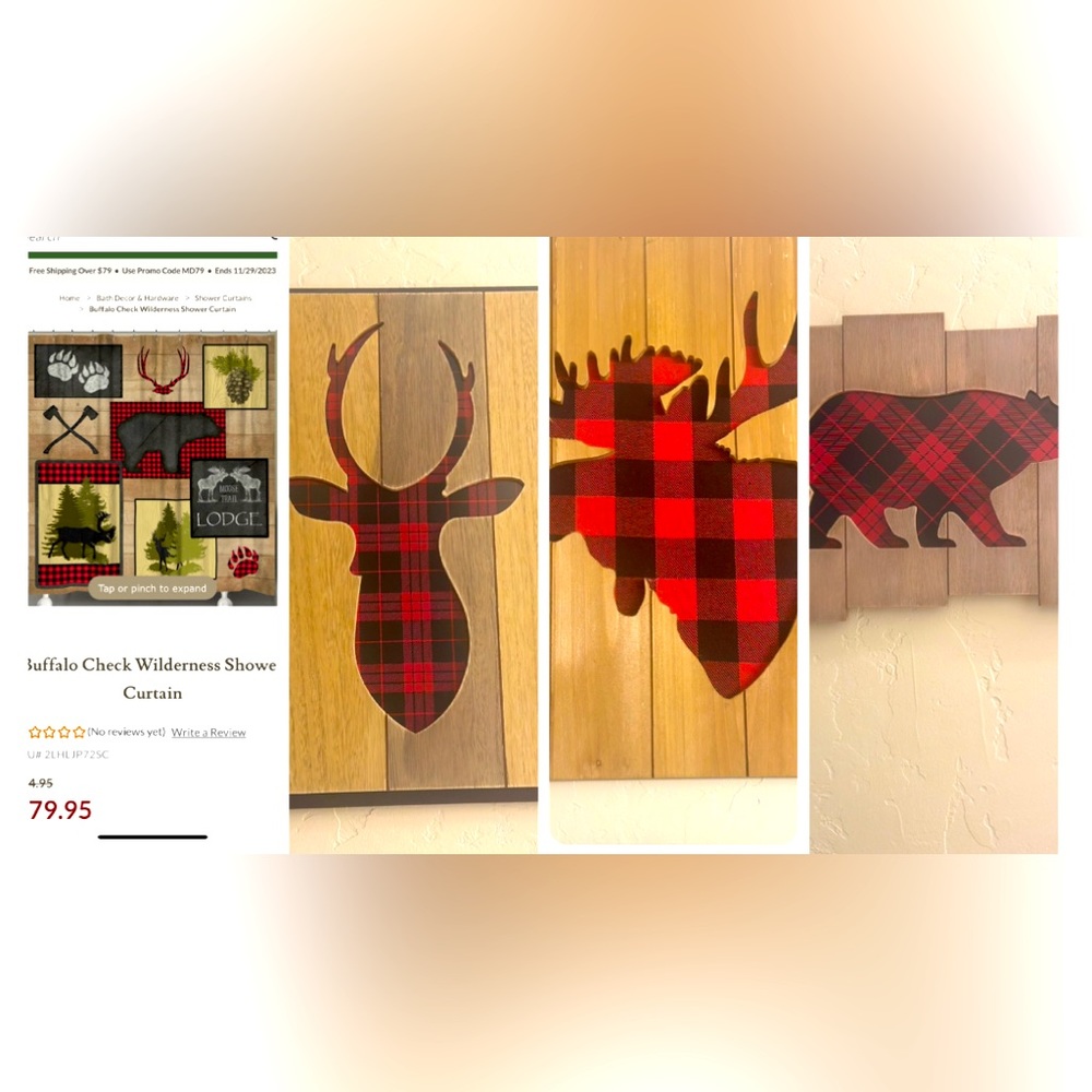 Buffalo Check Wilderness Shower Curtain and wall decor 4 pc set